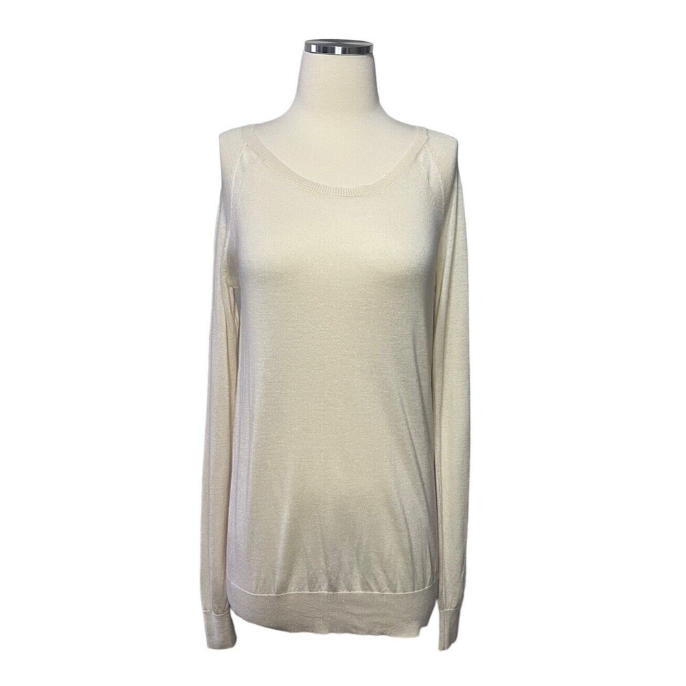Vince Women's Size Small Sweater Wool Silk Blend Lightweight Cream Scoop Neck